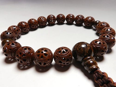 Men's prayer beads, Maya Bodhi seed, tiger jasper finish