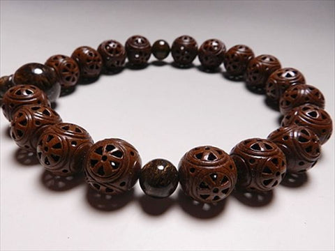 Men's prayer beads, Maya Bodhi seed, tiger jasper finish