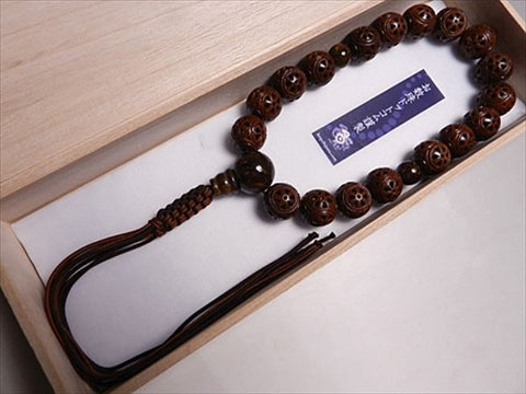 Men's prayer beads, Maya Bodhi seed, tiger jasper finish