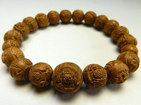 Natsume (Jujube Wood) Fudo Myoo Carved Bracelet, Matching Set
