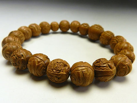 Natsume (Jujube Wood) Fudo Myoo Carved Bracelet, Matching Set