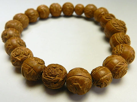 Natsume (Jujube Wood) Fudo Myoo Carved Bracelet, Matching Set