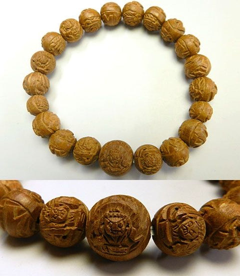 Natsume (Jujube Wood) Fudo Myoo Carved Bracelet, Matching Set