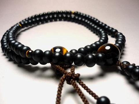 Men's Prayer Beads, Ebony, Nichiren Sect, Tiger's Eye Finish