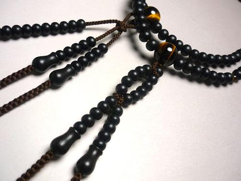 Men's Prayer Beads, Ebony, Nichiren Sect, Tiger's Eye Finish