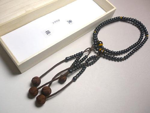 Men's Prayer Beads, Ebony, Nichiren Sect, Tiger's Eye Finish