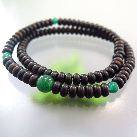 Ebony 108-bead double-wrap bracelet with Indian jade