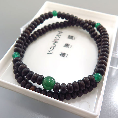 Ebony 108-bead double-wrap bracelet with Indian jade