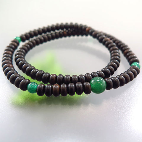 Ebony 108-bead double-wrap bracelet with Indian jade