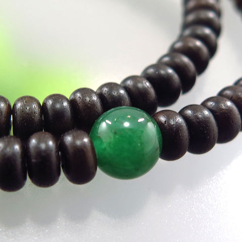 Ebony 108-bead double-wrap bracelet with Indian jade
