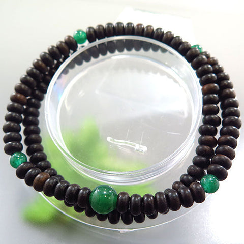 Ebony 108-bead double-wrap bracelet with Indian jade