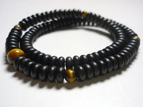 Ebony 108-bead double-wrap bracelet with tiger's eye