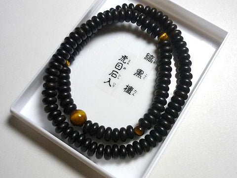Ebony 108-bead double-wrap bracelet with tiger's eye