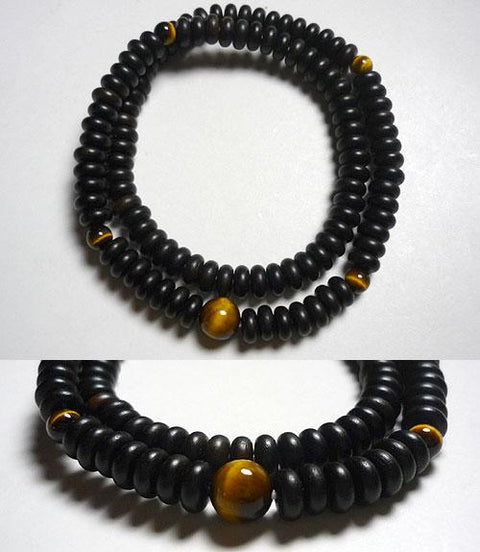 Ebony 108-bead double-wrap bracelet with tiger's eye