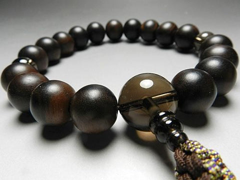 Men's Prayer Beads, Striped Ebony, Smoky Quartz Finish