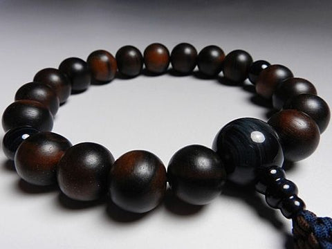 Men's Prayer Beads, Striped Ebony, 18 Beads, Blue Tiger's Eye Finish