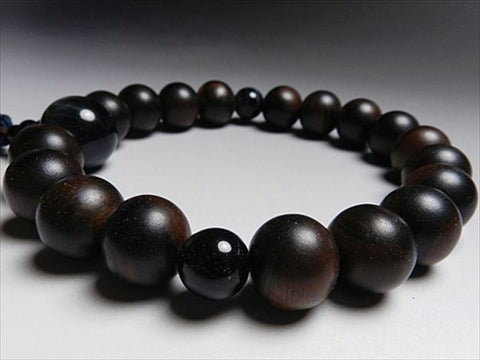 Men's Prayer Beads, Striped Ebony, 18 Beads, Blue Tiger's Eye Finish