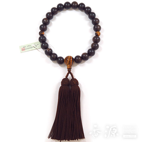 Men's Prayer Beads, Plain Striped Ebony, 22 Beads, Single Layer, Tiger's Eye Finish