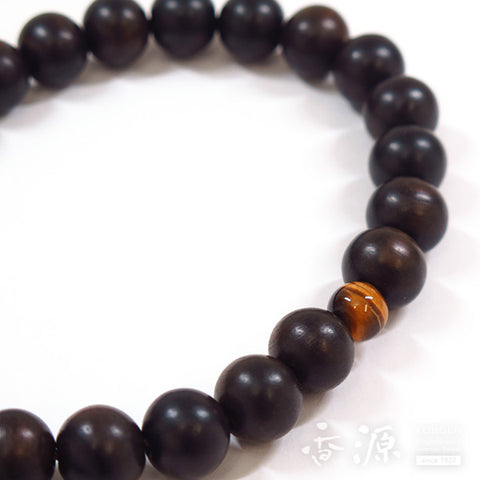 Men's Prayer Beads, Plain Striped Ebony, 22 Beads, Single Layer, Tiger's Eye Finish