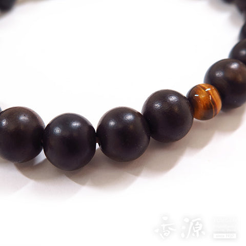 Men's Prayer Beads, Plain Striped Ebony, 22 Beads, Single Layer, Tiger's Eye Finish