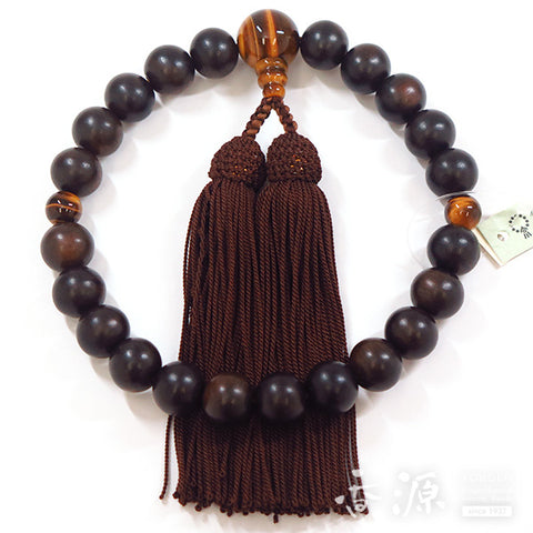 Men's Prayer Beads, Plain Striped Ebony, 22 Beads, Single Layer, Tiger's Eye Finish