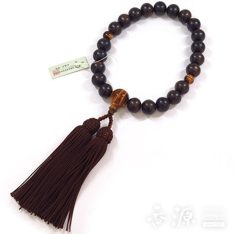 Men's Prayer Beads, Plain Striped Ebony, 22 Beads, Single Layer, Tiger's Eye Finish