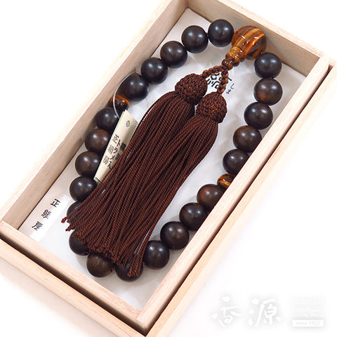 Men's Prayer Beads, Plain Striped Ebony, 22 Beads, Single Layer, Tiger's Eye Finish