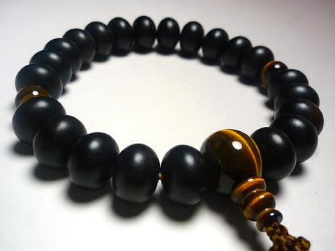 Men's Prayer Beads, Striped Ebony, 22 Flat Beads, Tiger's Eye Oval Bead Finish, Dark Brown Tassel