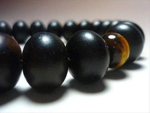 Men's Prayer Beads, Striped Ebony, 22 Flat Beads, Tiger's Eye Oval Bead Finish, Dark Brown Tassel