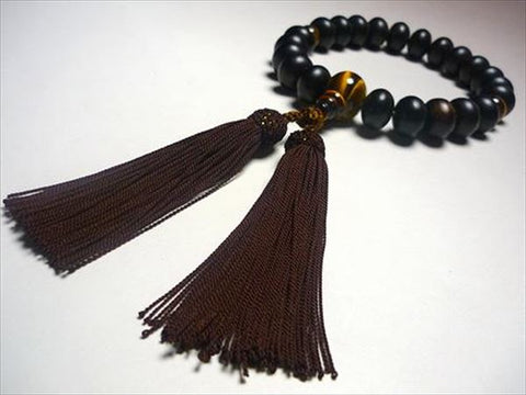 Men's Prayer Beads, Striped Ebony, 22 Flat Beads, Tiger's Eye Oval Bead Finish, Dark Brown Tassel