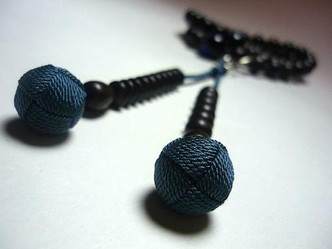 Men's Prayer Beads, Striped Ebony, Jodo Sect, Blue Tiger's Eye Finish