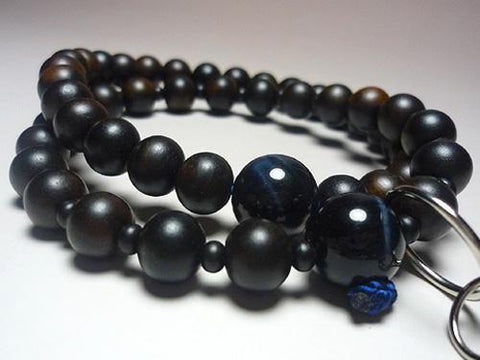 Men's Prayer Beads, Striped Ebony, Jodo Sect, Blue Tiger's Eye Finish