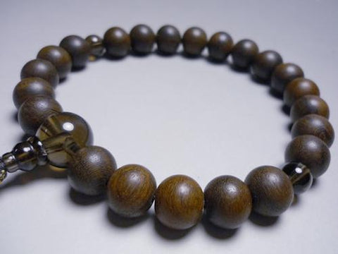 Men's Prayer Beads, Siamese Persimmon Wood, Smoky Quartz Finish