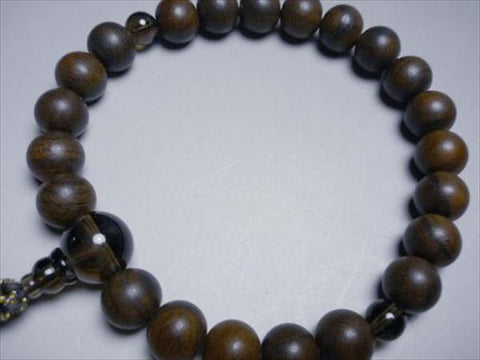 Men's Prayer Beads, Siamese Persimmon Wood, Smoky Quartz Finish