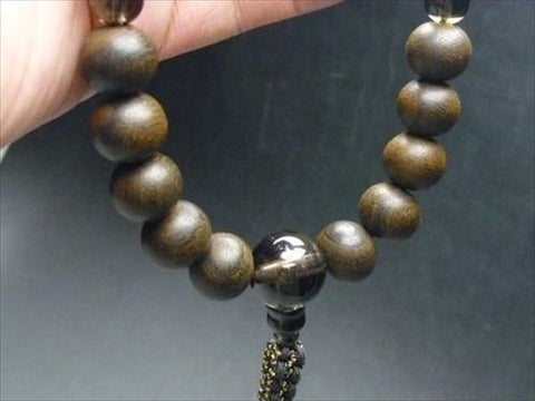 Men's Prayer Beads, Siamese Persimmon Wood, Smoky Quartz Finish