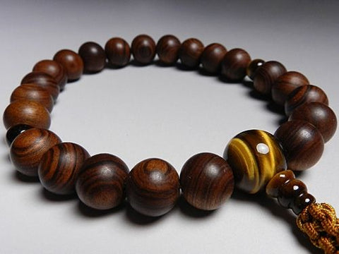 Men's Prayer Beads, Sendan Wood, Tiger's Eye Finish, 22 Beads