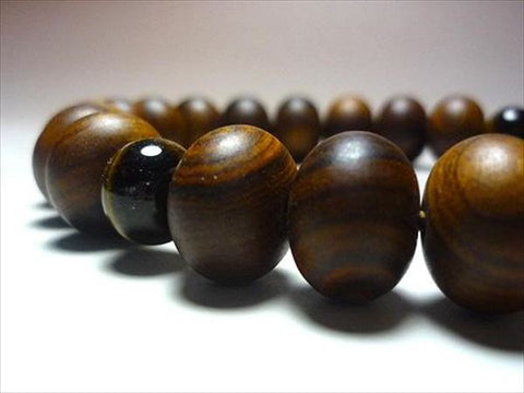 Men's Prayer Beads, Sendan Wood, 22 Flat Beads, Tiger's Eye Oval Bead Finish, Dark Brown Tassel