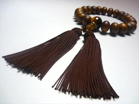 Men's Prayer Beads, Sendan Wood, 22 Flat Beads, Tiger's Eye Oval Bead Finish, Dark Brown Tassel