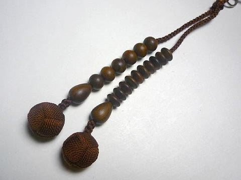 Men's Prayer Beads, Sendan Wood, Smoky Quartz Finish, Jodo Sect, Dark Brown Tassel