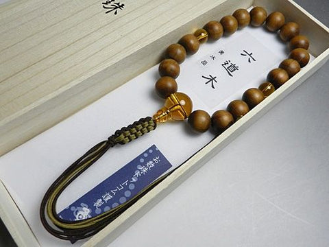 Men's prayer beads, 18 beads made of Rokudo wood and yellow crystal