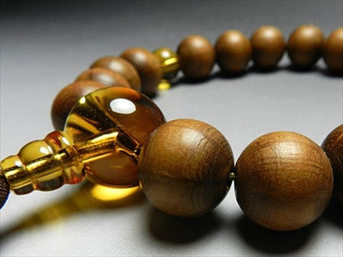Men's prayer beads, 18 beads made of Rokudo wood and yellow crystal