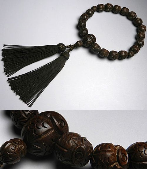 Men's Prayer Beads, Boxwood, Owl Carving, 18 Beads, Limited Edition (3 Pieces)
