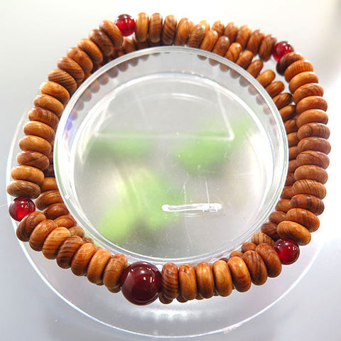 Yakusugi Cedar 108-Bead Double-Wrap Bracelet with Agate