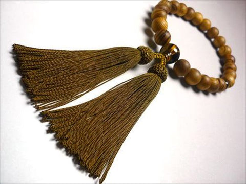 Men's Prayer Beads, Yakusugi Cedar, Tiger's Eye Finish, Rikyu Tassel