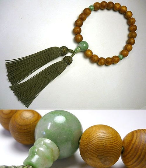 Men's Prayer Beads, Yakusugi Cedar, Dushan Jade Finish