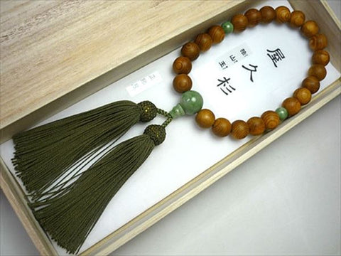 Men's Prayer Beads, Yakusugi Cedar, Dushan Jade Finish