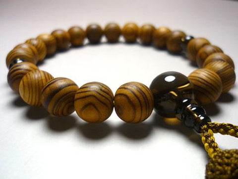 Men's prayer beads, Yakusugi, brown crystal finish
