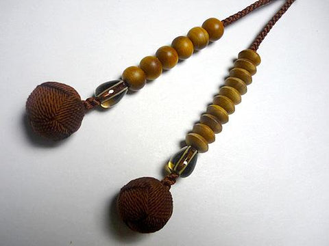 Men's Prayer Beads, Sandalwood (India), Smoky Quartz Finish, Jodo Sect, Dark Brown Tassel