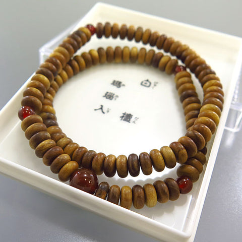 Sandalwood 108-Bead Double-Wrap Bracelet with Agate