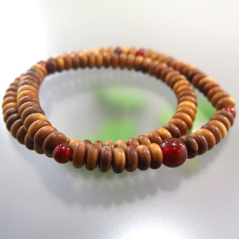 Sandalwood 108-Bead Double-Wrap Bracelet with Agate